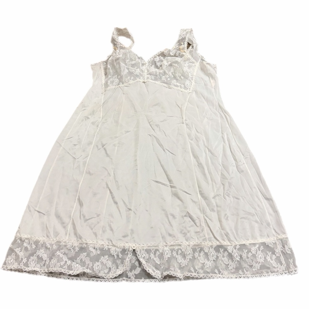 70s/80s European Vintage Triumph Silky Lace Embellished Slip Dress (White/Tan) L